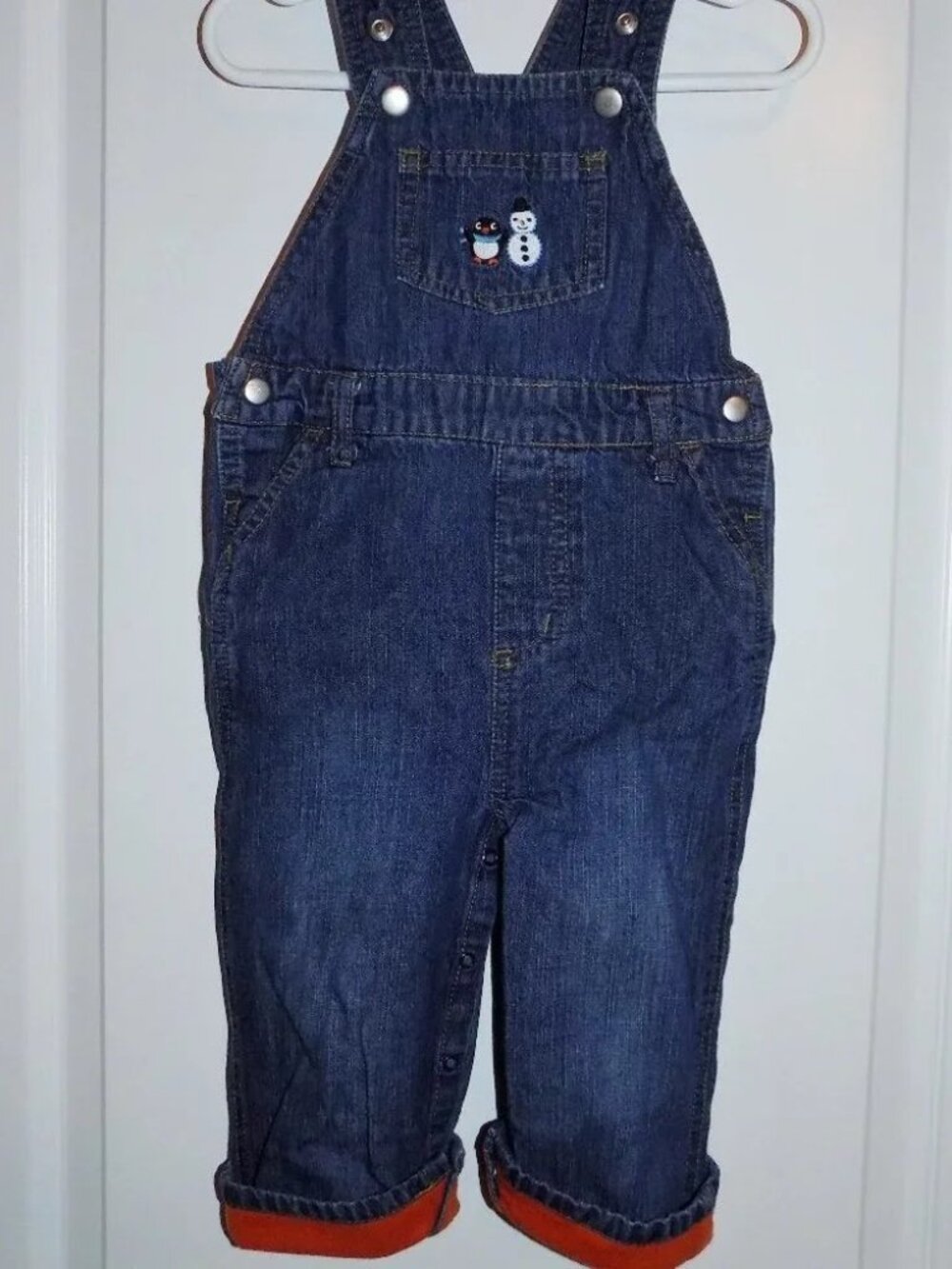 Boys GYMBOREE Penguin Pals Jean Overalls Sz 12-18M Snowman Denim